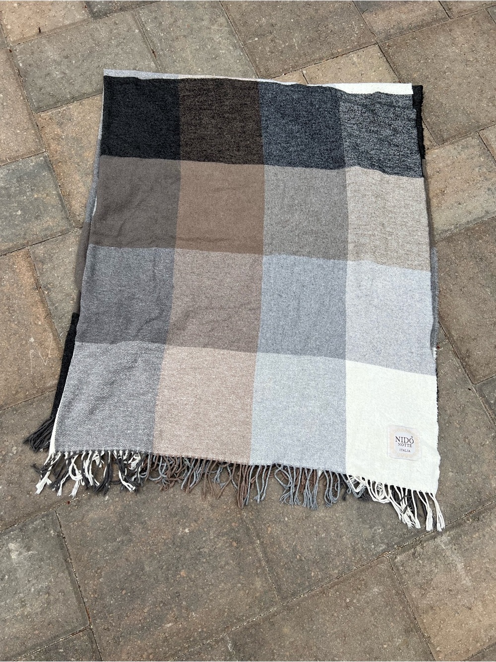 BEAUTIFUL NIDO NOTTE Plaid FRINGED ITALY Cotton THROW BLANKET
